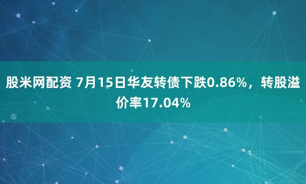 股米网配资 7月15日华友转债下跌0.86%，转股溢价率17.04%